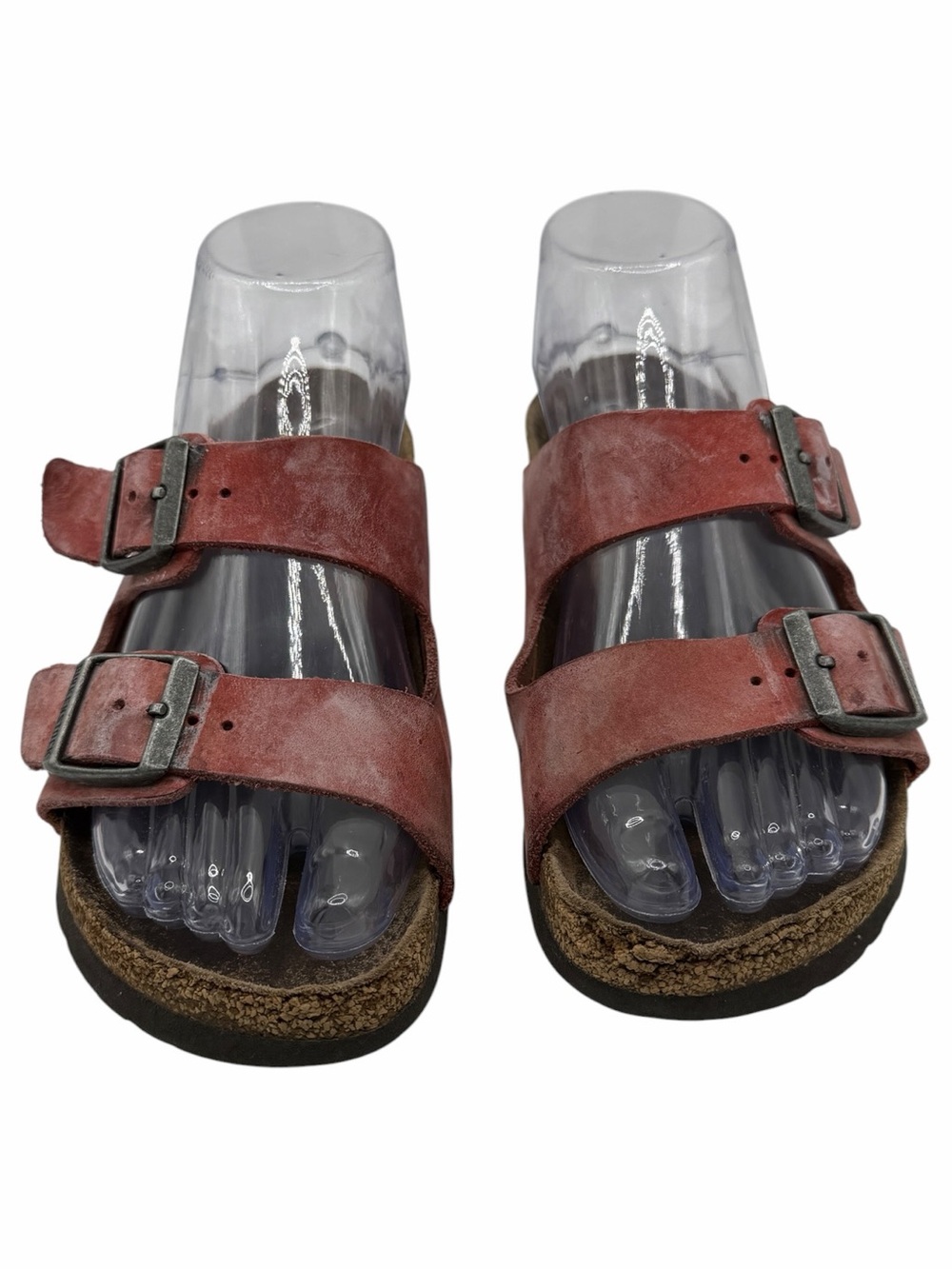 Birkenstock Adjustable Double-Strap Red Brown Leather Sandals - Size 36